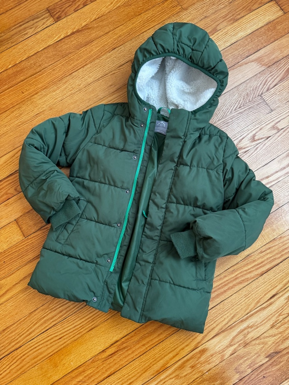Primary Dark Green Quilted Puffer Jacket with Hood